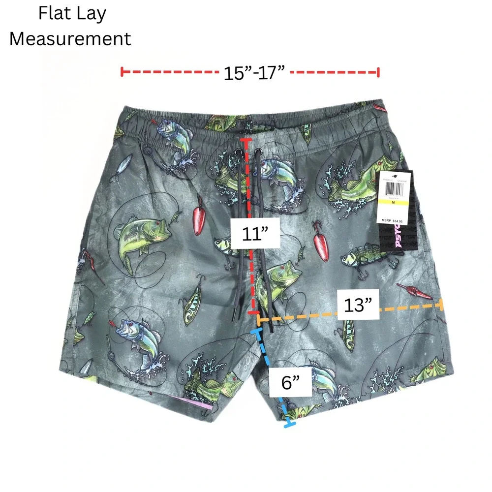 Psycho Tuna Swim Trunks Mens M Charcoal Reel Em‎ In Bass Fishing Shorts Beach